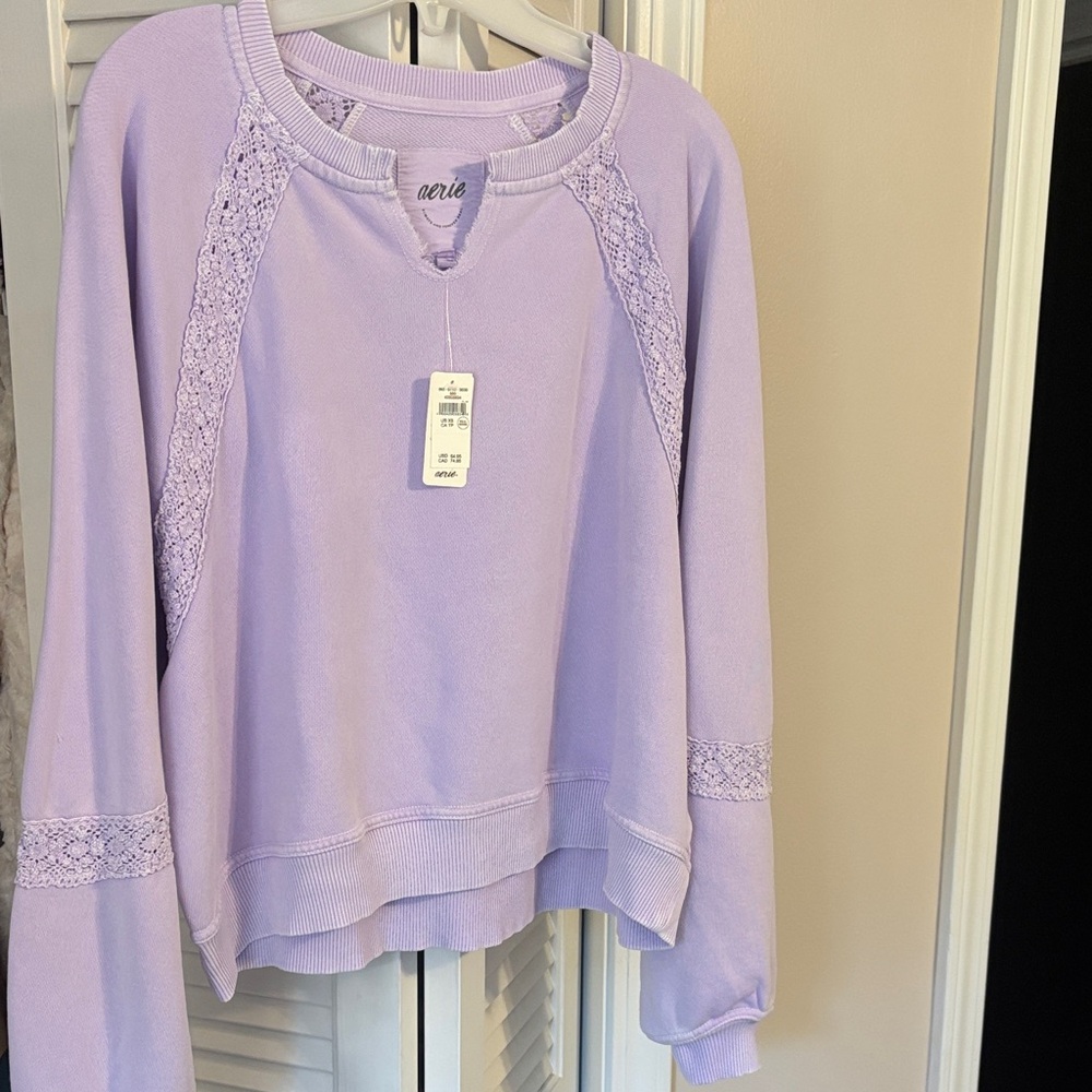 Aerie Light Purple Lace Sweatshirt